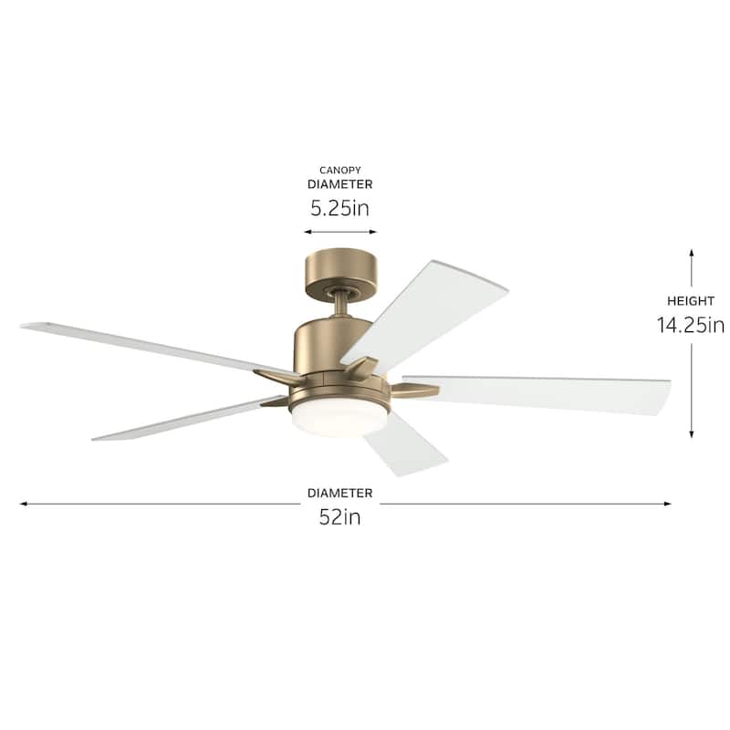 52 Inch Lucian Elite 5 Blade Indoor Ceiling Fan in Champagne Bronze with Matte White Blades