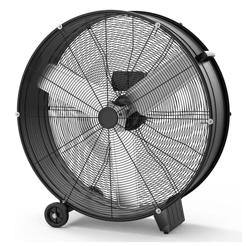 30 Inch Industrial 330W High Velocity Floor Drum Fan, 3 Speed for Warehouse, Factory, Garage, Patio - Black