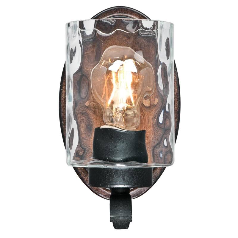 Westinghouse Barnwell One-Light Indoor Wall Fixture, Textured Iron and Barnwood Finish with Clear Hammered Glass - 1-Light