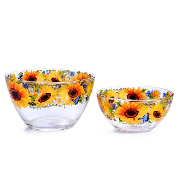 slide 2 of 4, STP Goods Sunflowers Glass Salad Bowl Set of 2