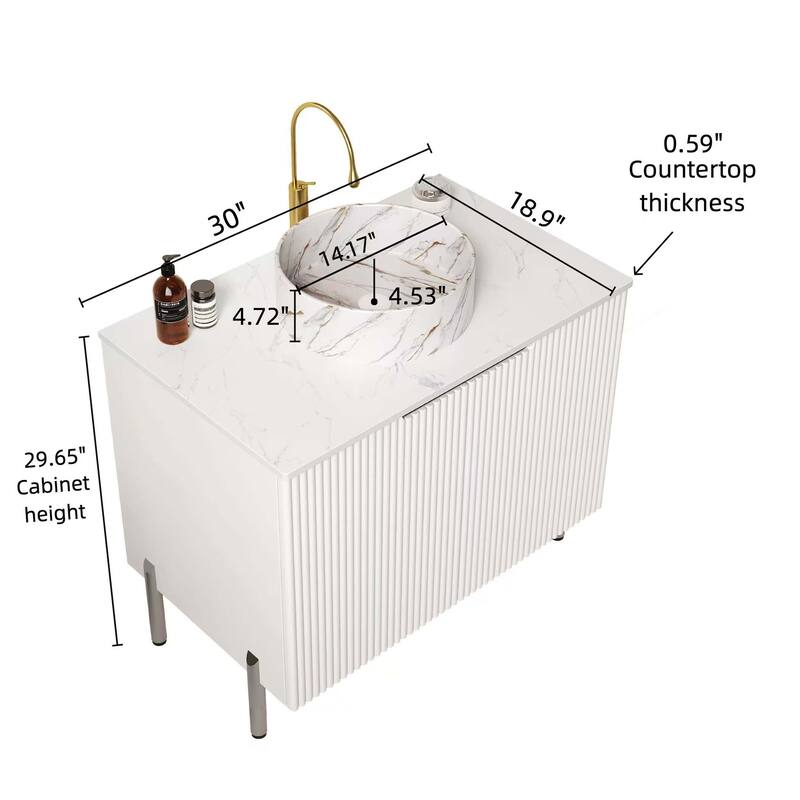 30" Bathroom Vanity with Sink with 2 Doors Rectangular Ceramic Basin