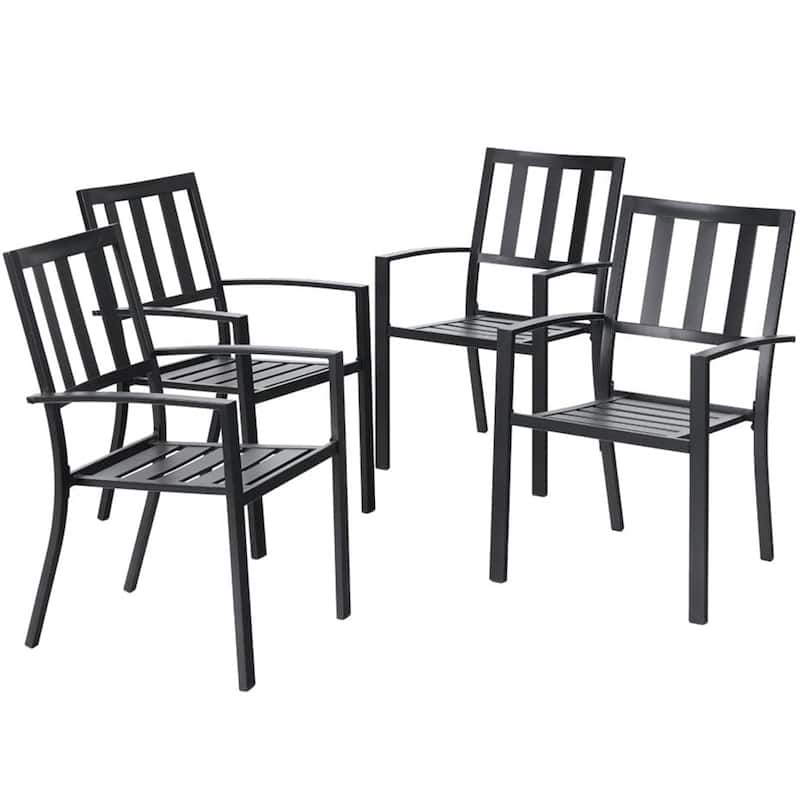 MAISON ARTS Black Steel Slat Seat Outdoor Dining Armchairs (Set of 4)