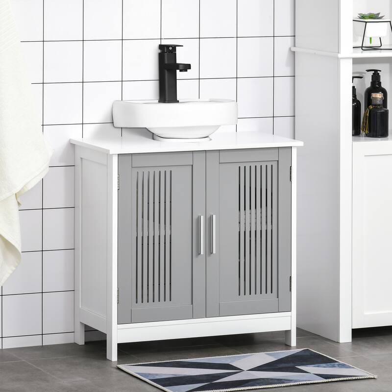 Bathroom Vanity Base with 2 Doors and Adjustable Shelves - Grey