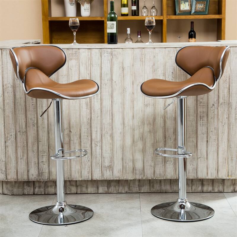 Upholstery Airlift Adjustable Swivel Barstool w/ Chrome Base, Set of 2