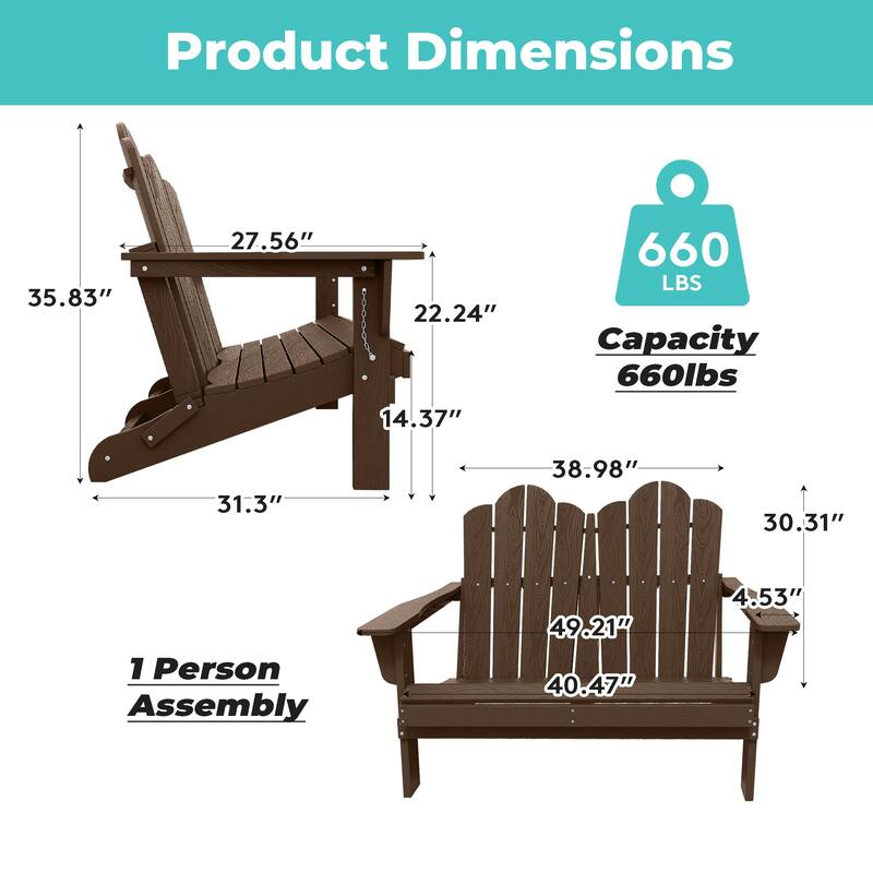 Outdoor HDPE Foldable Patio Loveseat