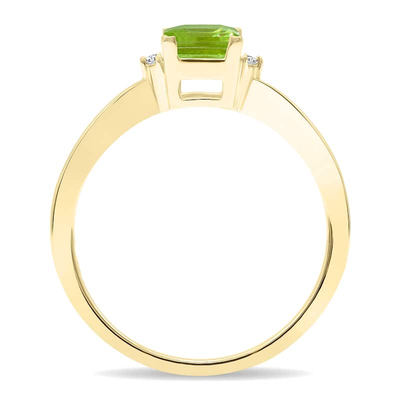 Women's Square Shaped Peridot and Diamond Classic Band in 10K Yellow Gold
