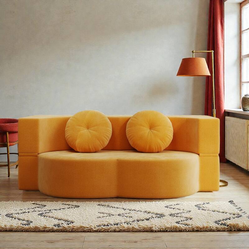 Convertible Floor Sofa Bed with 2 Pillows, Plush Corduroy Foam-Filled Folding Mattress, Full Size Sleeper, No Assembly Needed