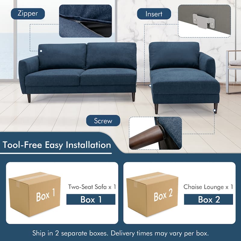 Costway 104'' L-Shaped Fabric Sectional Sofa w/ Chaise Lounge & Solid - 104'' x 60'' x 34''