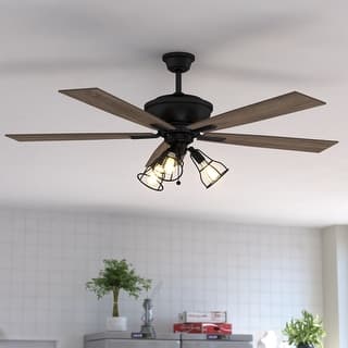 Clybourn 52 in. Bronze Ceiling Fan with Reversible Driftwood-Dark Maple Blades, 3-Light LED Wire Caged Light Kit and Pull Chain