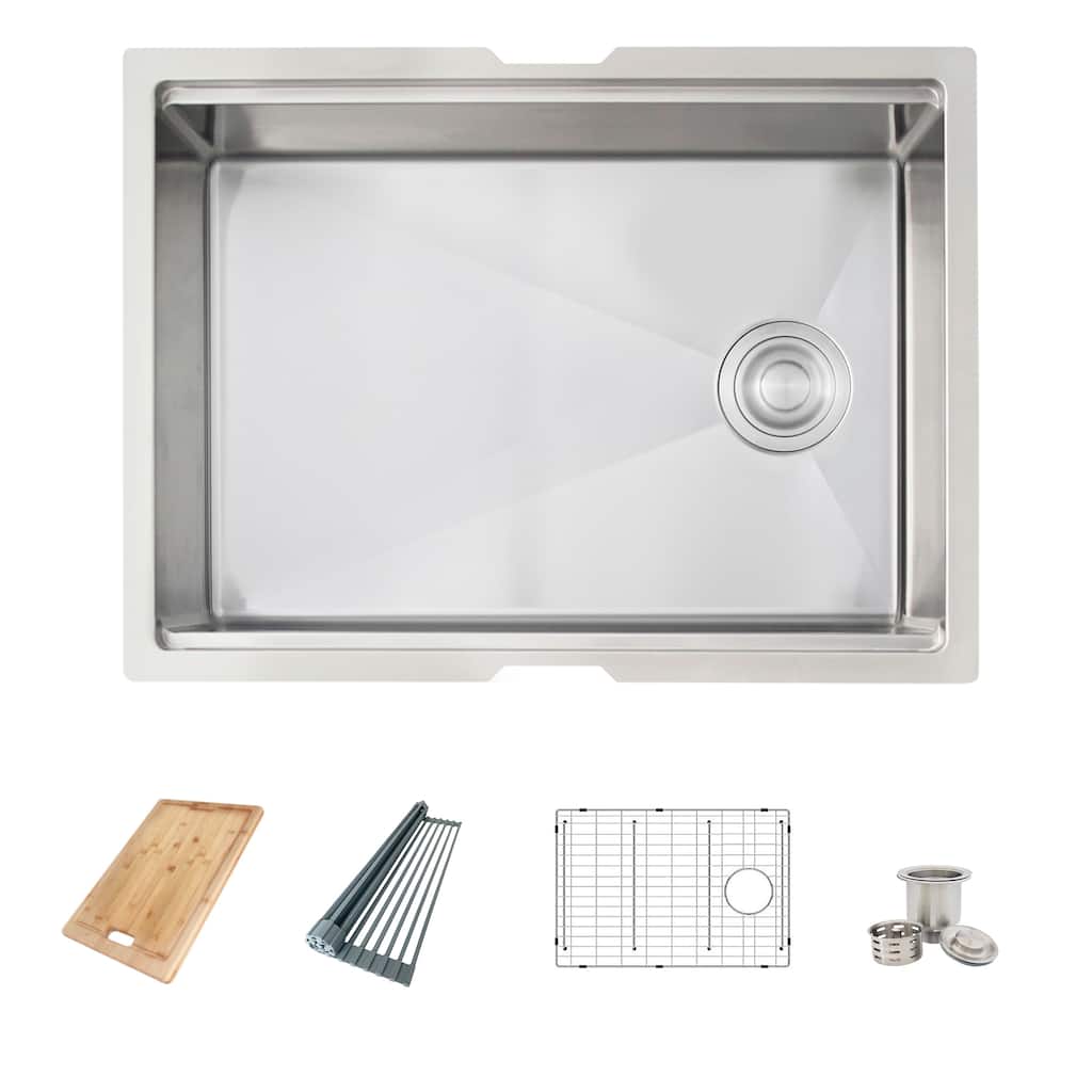 AZUNI 25"L x 19"L Single Bowl Undermount 16G Reversible Workstation Kitchen Sink with accessories C126L - 25" x 19" x 10"