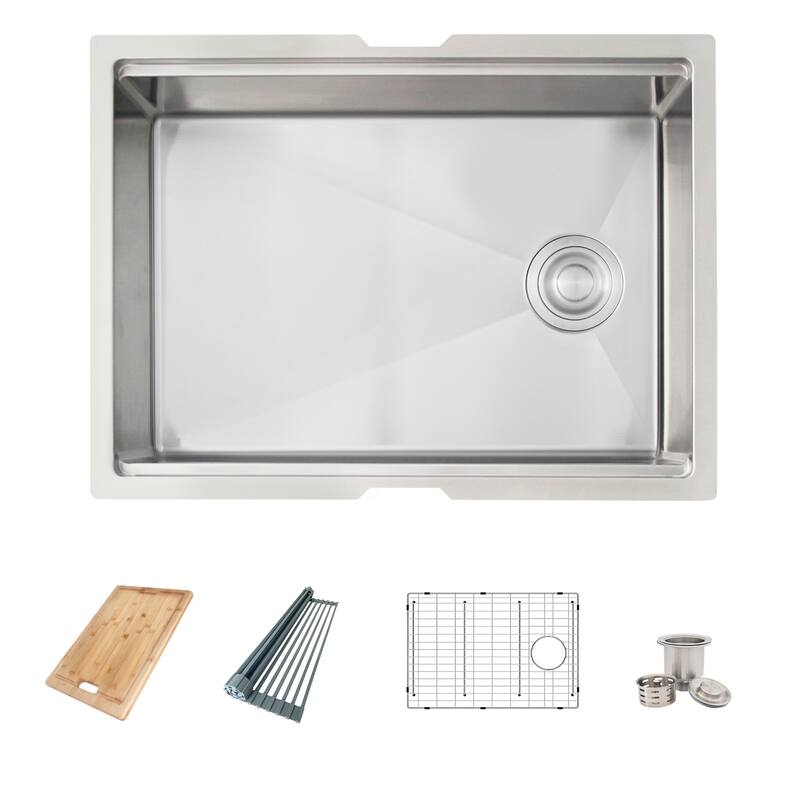 AZUNI 25"L x 19"L Single Bowl Undermount 16G Reversible Workstation Kitchen Sink with accessories C126L - 25" x 19" x 10"