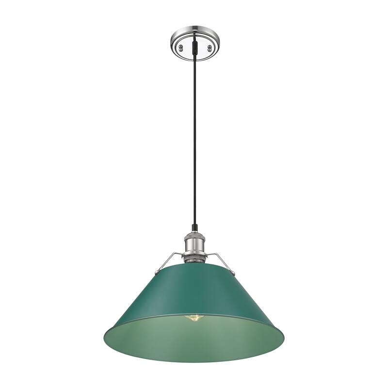 Yep by Golden Lighting Orwell 1-light 14in Pendant in Chrome and Pine Green shade - Large Pendant - 14"