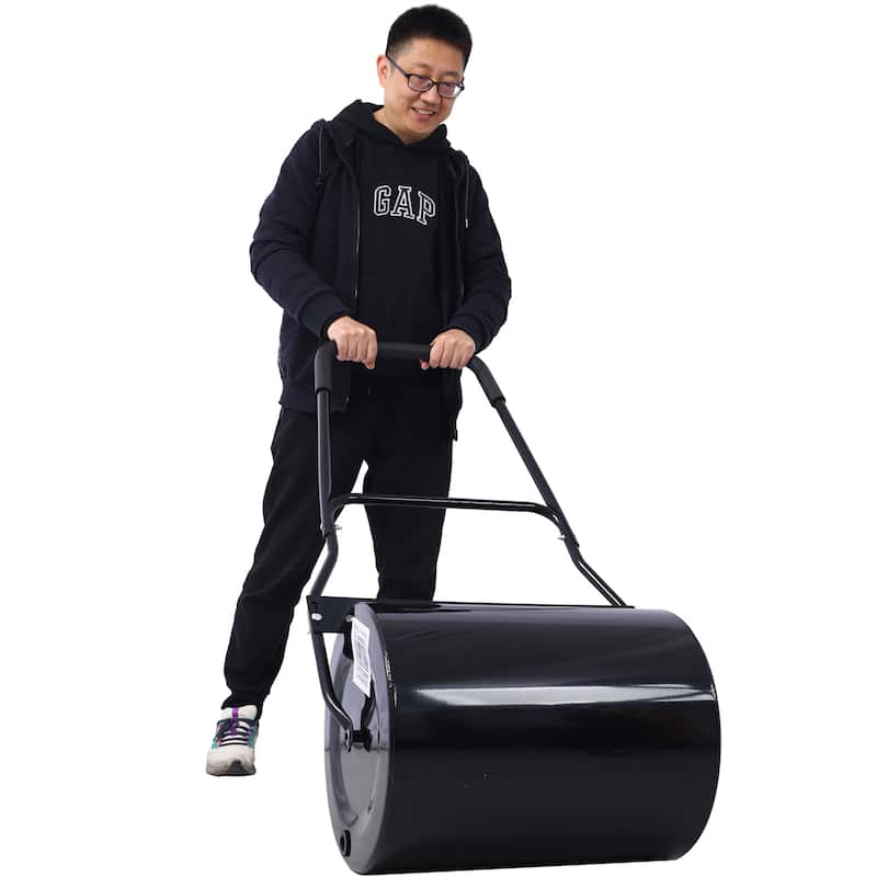 16 Gallon Heavy Duty Lawn Roller, Steel Drum for Lawn and Garden,Black - Black