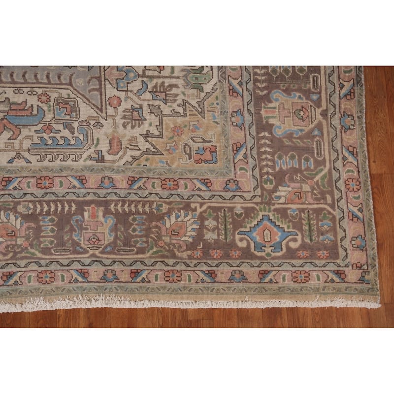 Geometric Gray Tabriz Persian Vintage Area Rug Handmade Wool Carpet - 9'10"x 12'5"