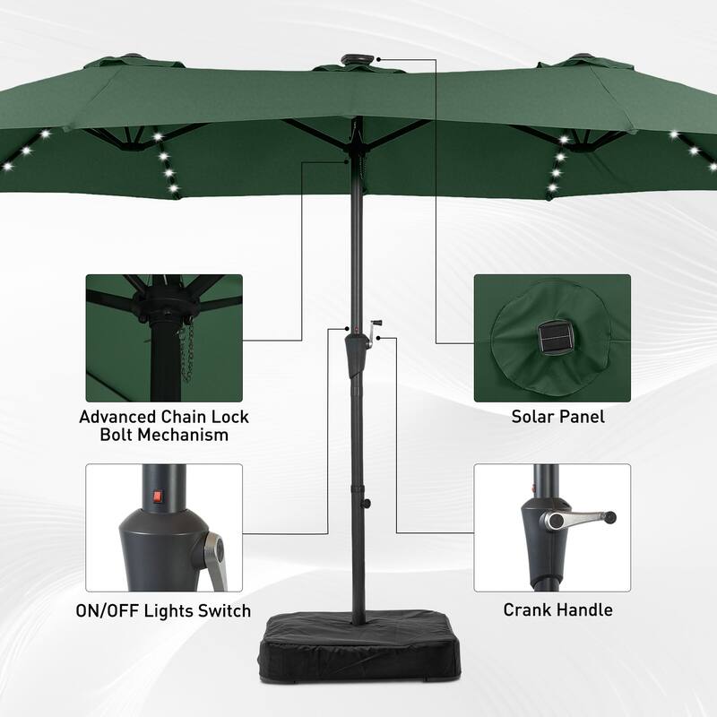 15ft Patio Umbrella Outdoor Market Umbrella with Base and LED Lights