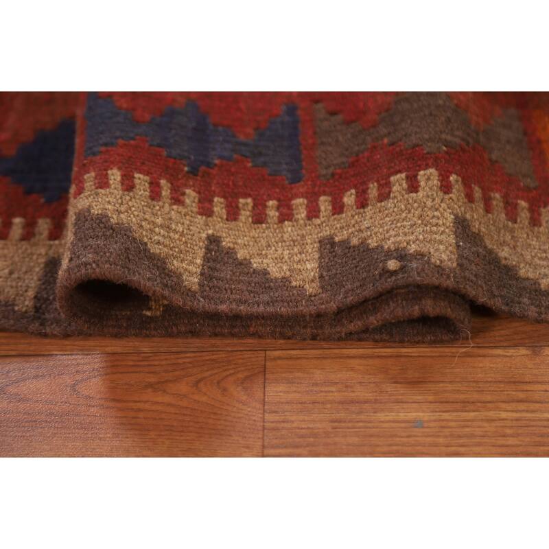Multi-Color Kilim Oriental Area Rug Hand-woven Reversible Wool Carpet - 7'0" x 9'7"
