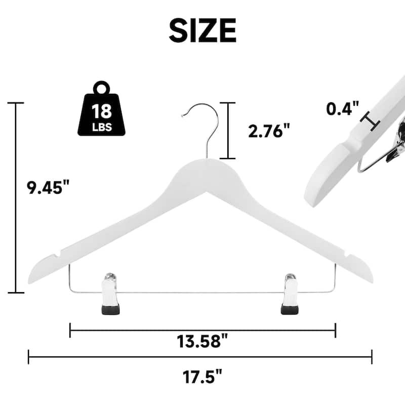 BP4U Solid Wood Hangers with Adjustable Metal Clips, Wooden Hangers for Coats, Jackets, Pants, Dresses, Skirts, and Suits