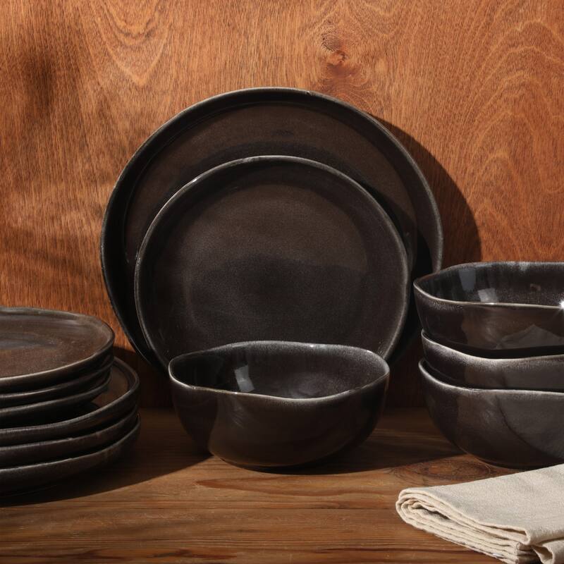 Gibson Soho Lounge Nardini 12 Piece (Service for 4) Plates and Bowls Reactive Glaze Dishes Stoneware Dinnerware Set