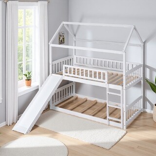 Twin over Twin Wood House Bunk Bed with Slide - Bed Bath & Beyond ...