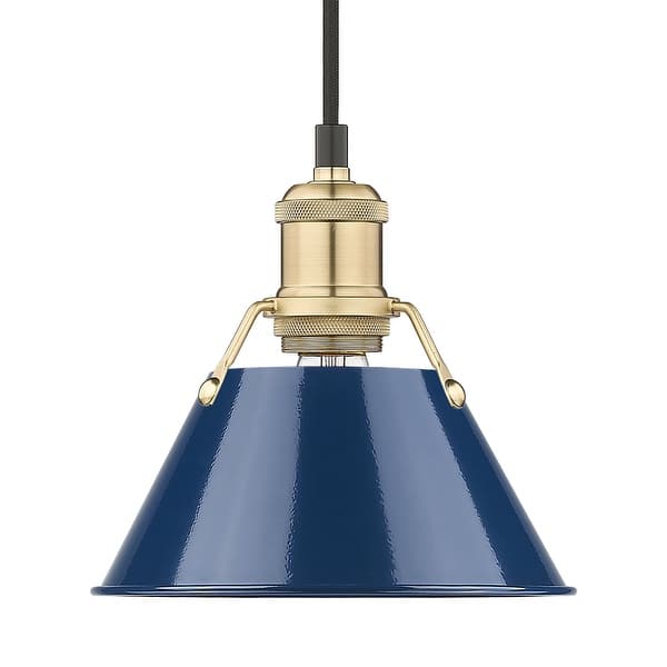 slide 2 of 2, Yep by Golden Lighting Orwell 1-light 8in Pendant in Brushed Champagne Brass and Navy Blue shade - Gold