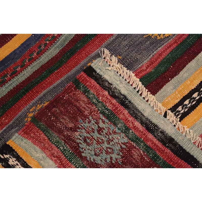 Hand Woven Oriental 100% Wool Carpet Southwestern Tribal Multi-Colored Kilim Area Rug - 10' 8'' X 4' 11''