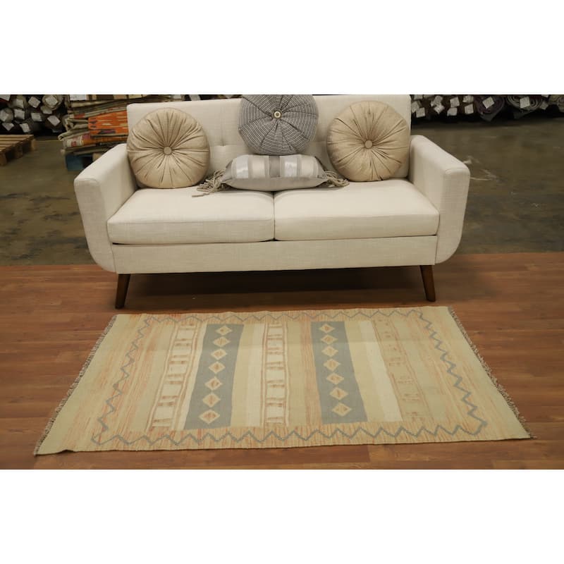 Hand Woven Oriental 100% Wool Carpet Southwestern Tribal Multi-Colored Kilim Area Rug - 4' 10'' X 2' 10''