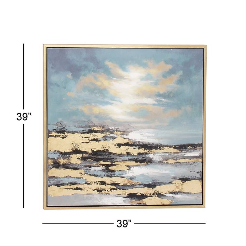 Canvas Geode Landscape Framed Wall Art with Gold Frame - Blue - Roche River Decor