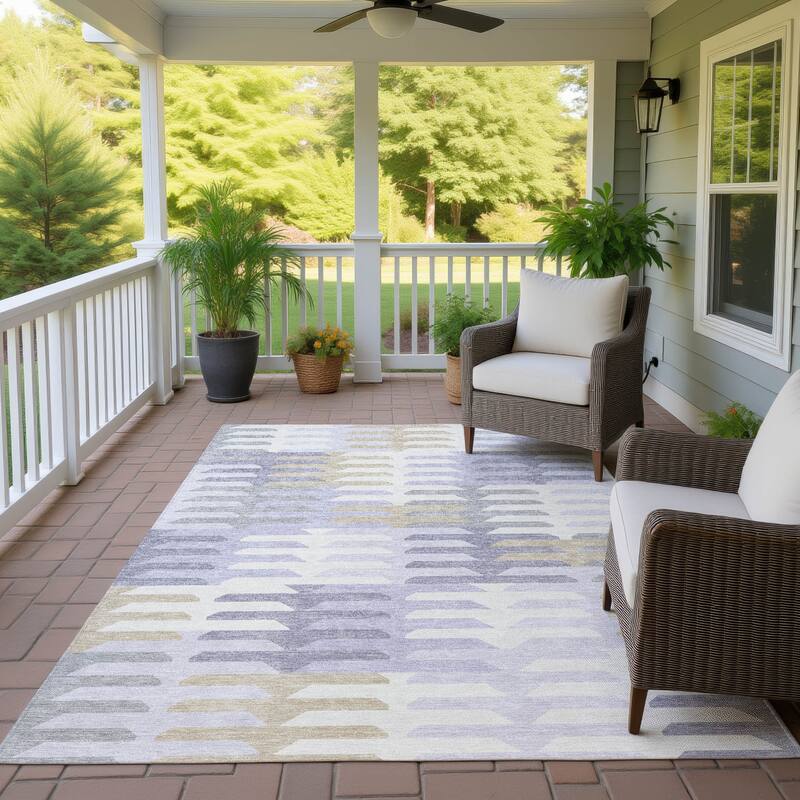 Machine Washable Indoor/ Outdoor Modern Stacks Chantille Rug