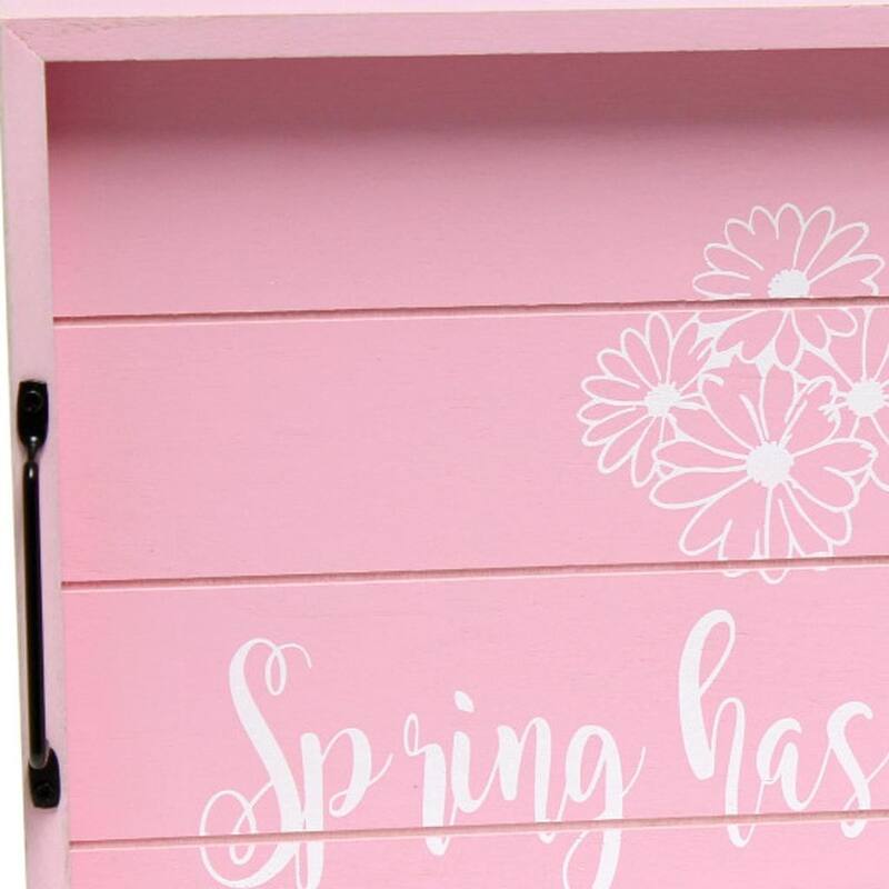 HomeRoots 16" Pink And White Spring has Sprung Serving Tray With Handles - 15.50 in. x 2.25 in. x 12.00 in.