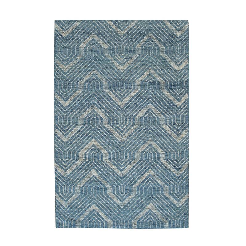 Blue Hand-Tufted Wool Contemporary Spring Rug, 7'6 x 9'6, Plush Cozy Floor Accent - L