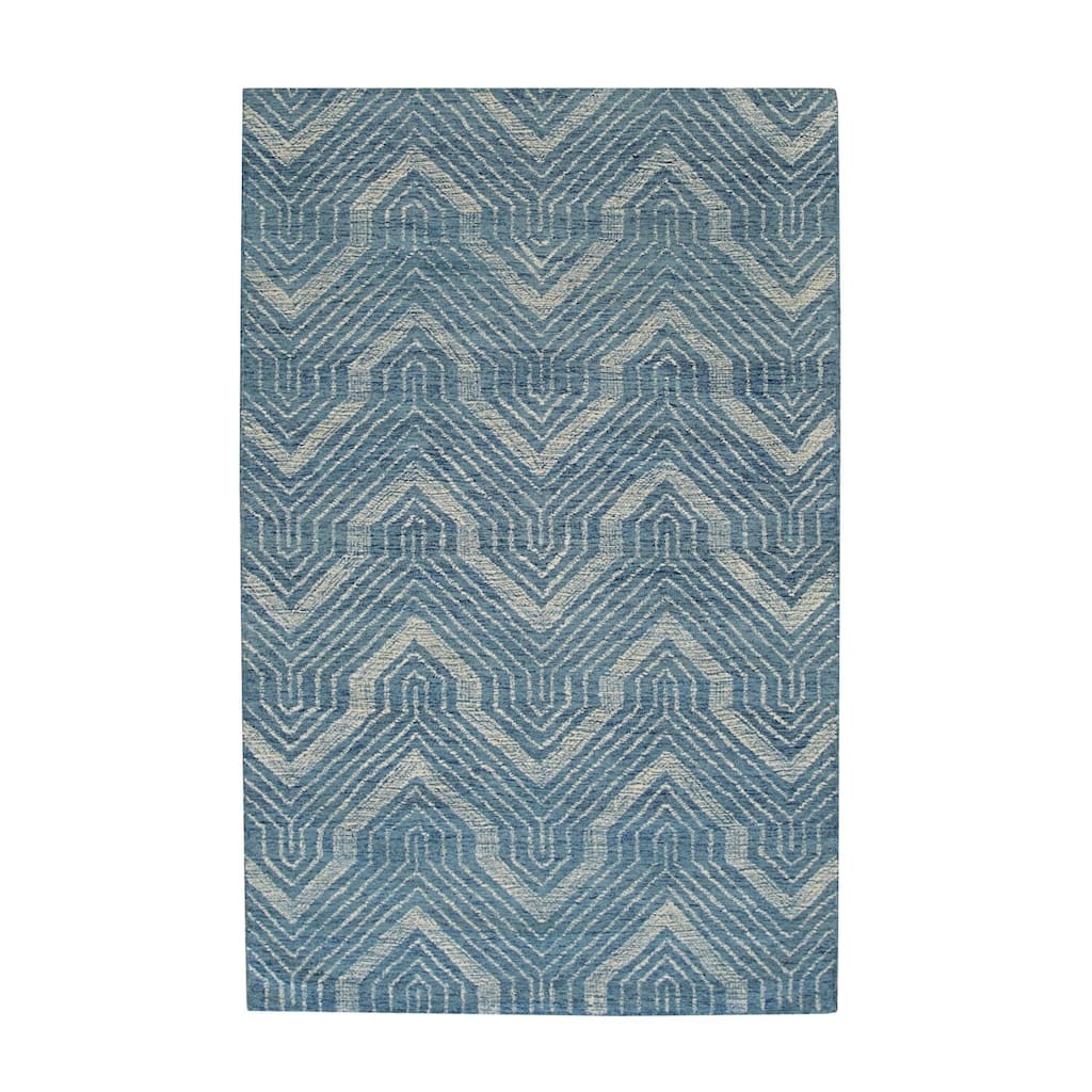 Blue Hand-Tufted Wool Contemporary Spring Rug, 7'6 x 9'6, Plush Cozy Floor Accent - L