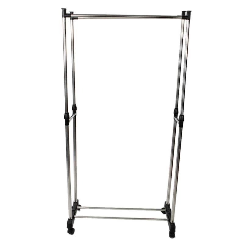 Single/Dual-bar Vertically-stretching Stand Clothes Rack with Shoe Shelf - Dual-bar Vertically-stretching