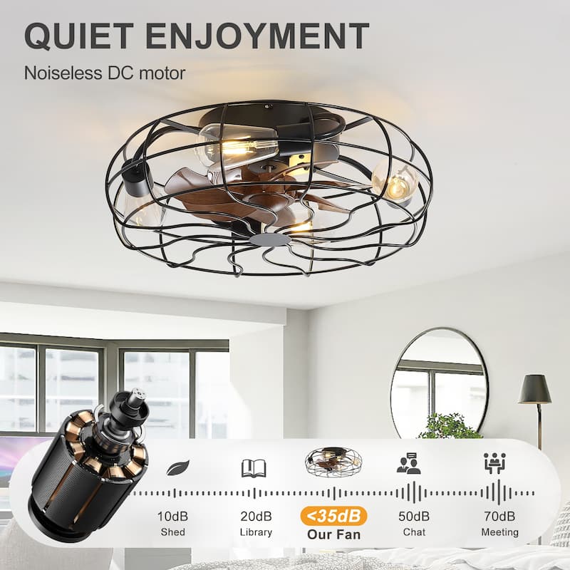 18.5"/23.6" Farmhouse Industrial Enclosed Caged Ceiling Fan with Light & Remote