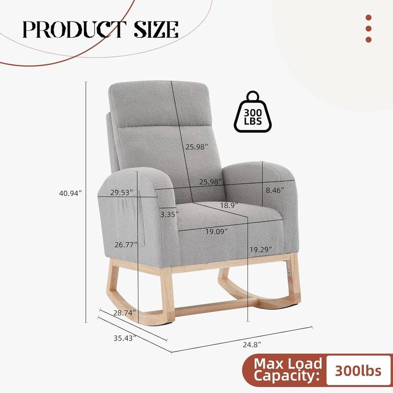 Rocking Glider Chair with Side Pockets for Living Room
