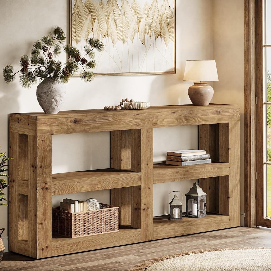 63-Inch Solid Wood Entryway Table with Storage, Modern Narrow Sofa Table Behind Couch - 63" L x 11.6" W x 33.5" H