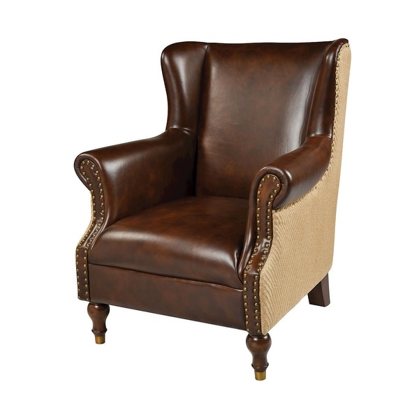 Elk Home 1204-012 27" Wide Wood Framed Leather Arm Chair - Tan Leather / Natural Burlap
