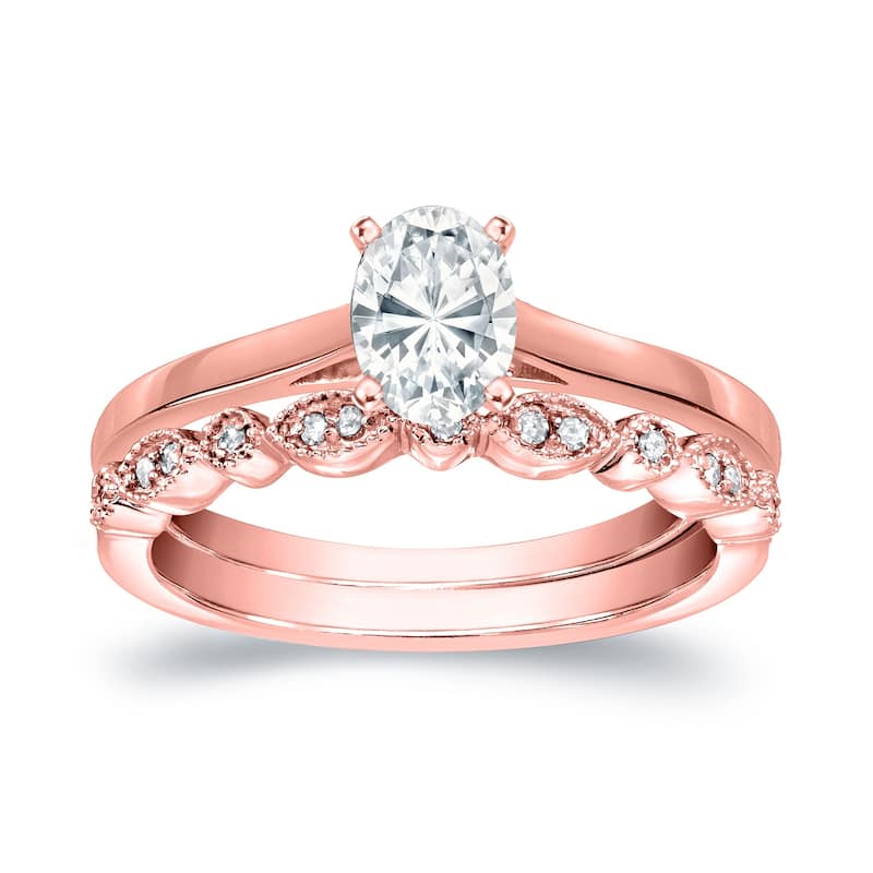 Auriya 14k Gold 3/4ctw Vintage Oval-cut Solitaire Diamond Engagement Ring Set - Rose - 7.5