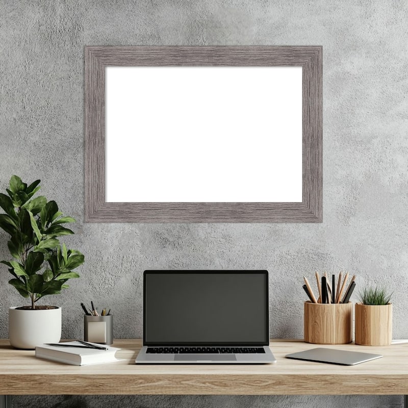 Amanti Art Pinstripe Plank Grey Narrow Framed Dry Erase Magnetic Board