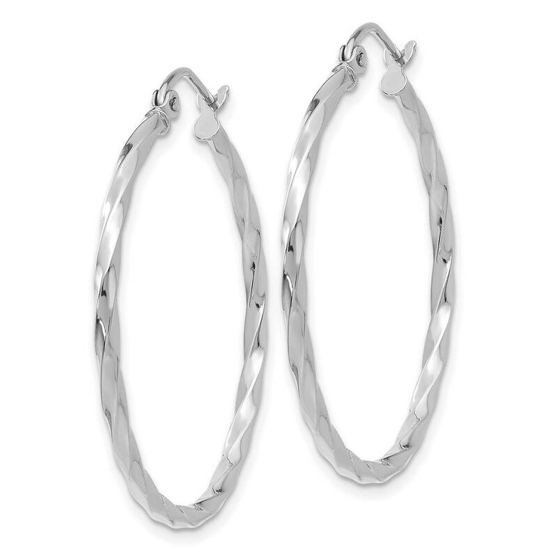 Curata 14k White Gold Twist Polished 2x30.5mm Hoop Earrings