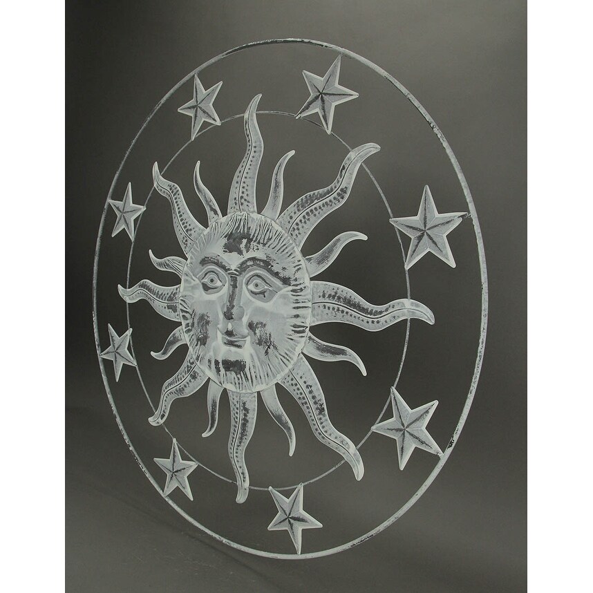 Shop 36 Inch Distressed White Metal Sun Face Wall Hanging Rustic Art Decor Sculpture Overstock 30828192