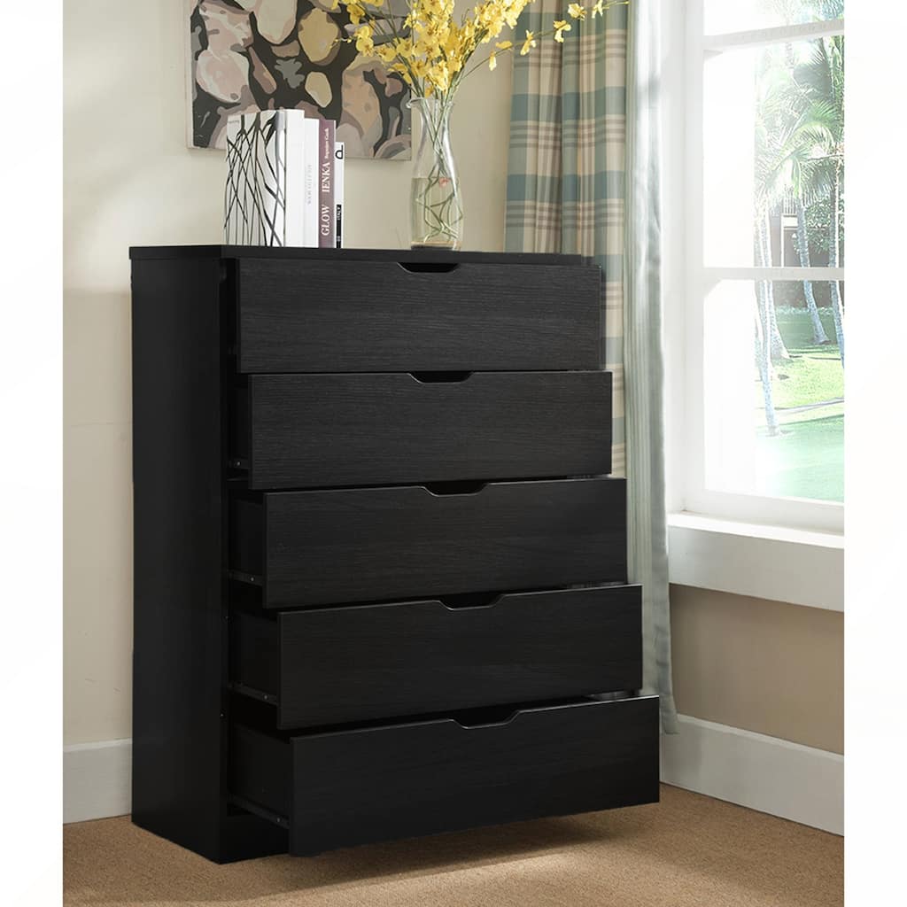 Modern Black Five Drawer Clothes and Storage Chest Cabinet