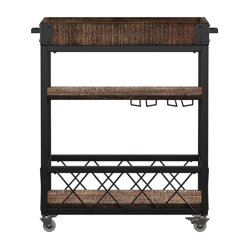 Myra Rustic Serving Cart with Wine Inserts and Removable Tray Top by iNSPIRE Q Classic