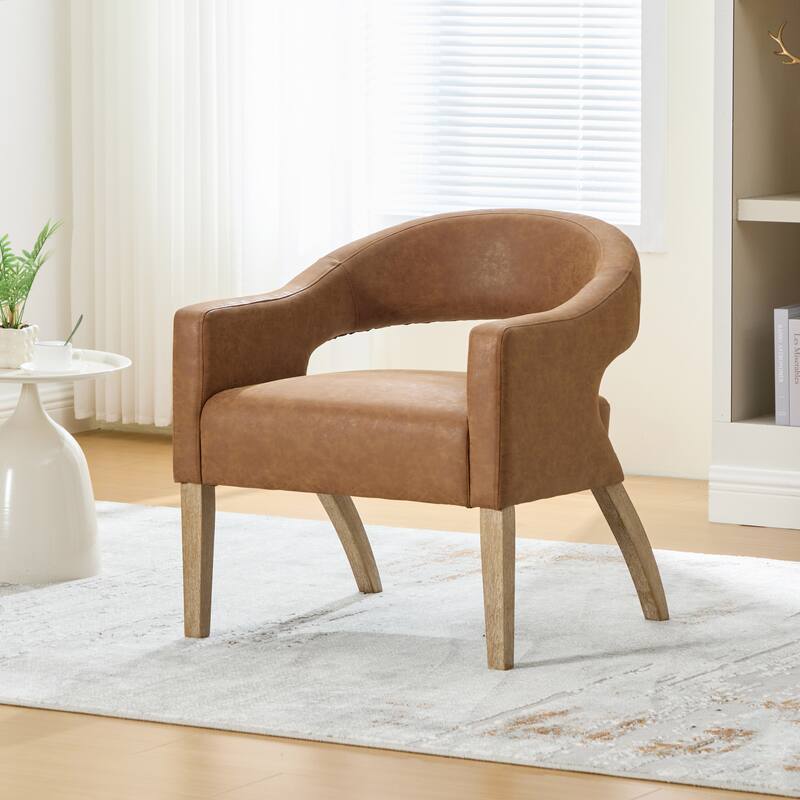 26.3"W PU Leather Accent Chair,Modern Armchair with Wood Legs - Brown