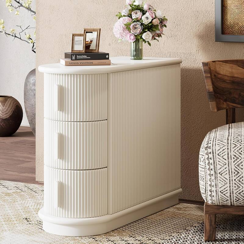 3-Drawer Wooden End Table, Slim Sofa/Chair Side Table Nightstand for Living Room & Bedroom - White