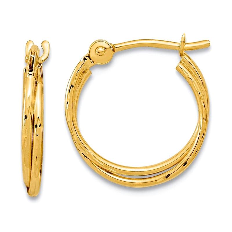 Curata 14k Yellow or White Gold Simple Faceted Polished Double Hoop Earrings 12.9x1.7mm - Yellow Gold