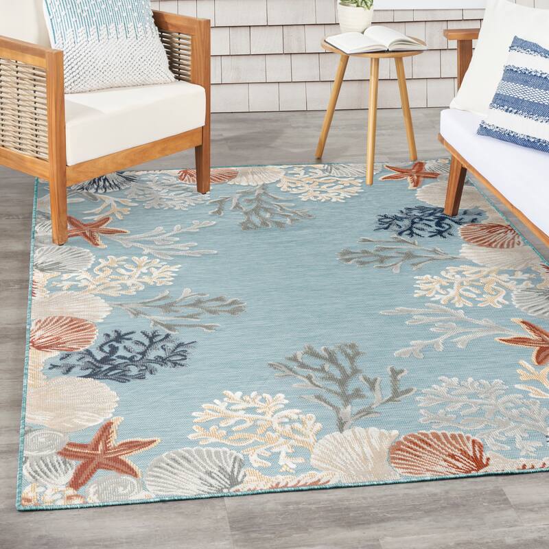 Nourison Suncoast Indoor/Outdoor Nature Area Rug - Teal/Multicolor - 5'3" x 7'3"