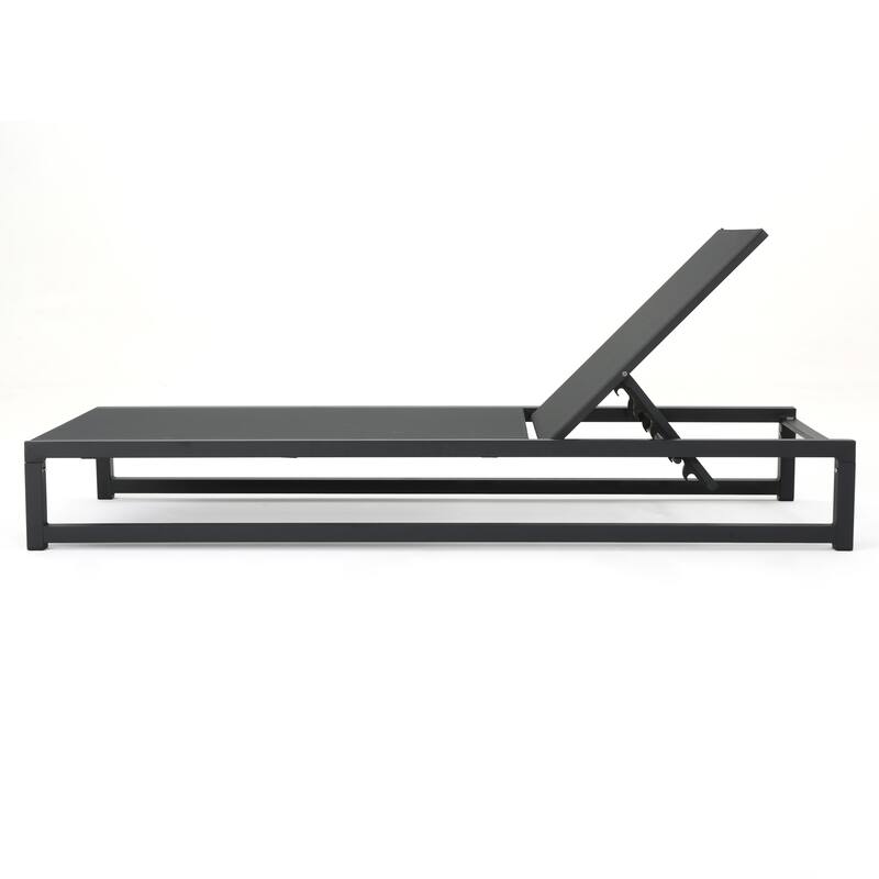 2pc Black Grey Venice Chaise Lounge Set Outdoor Adjustable Reclining Mesh Patio Furniture Aluminum Frame 77in