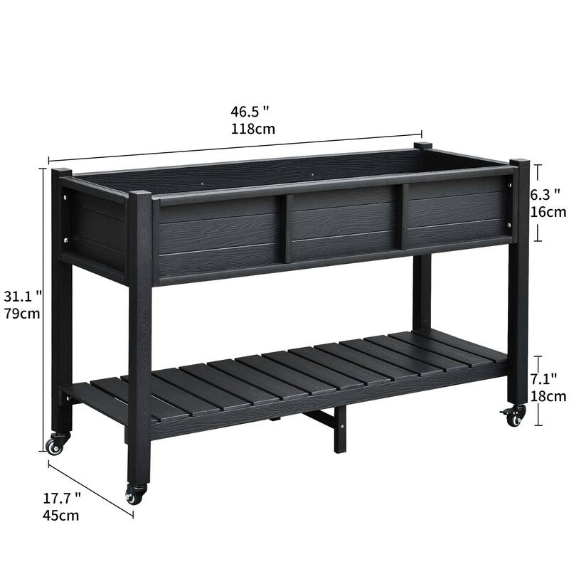 Moasis 2-Tier Outdoor Raised Garden Bed Planter Box Wood Mobile Elevated Stand With Lockable Wheel and Legs