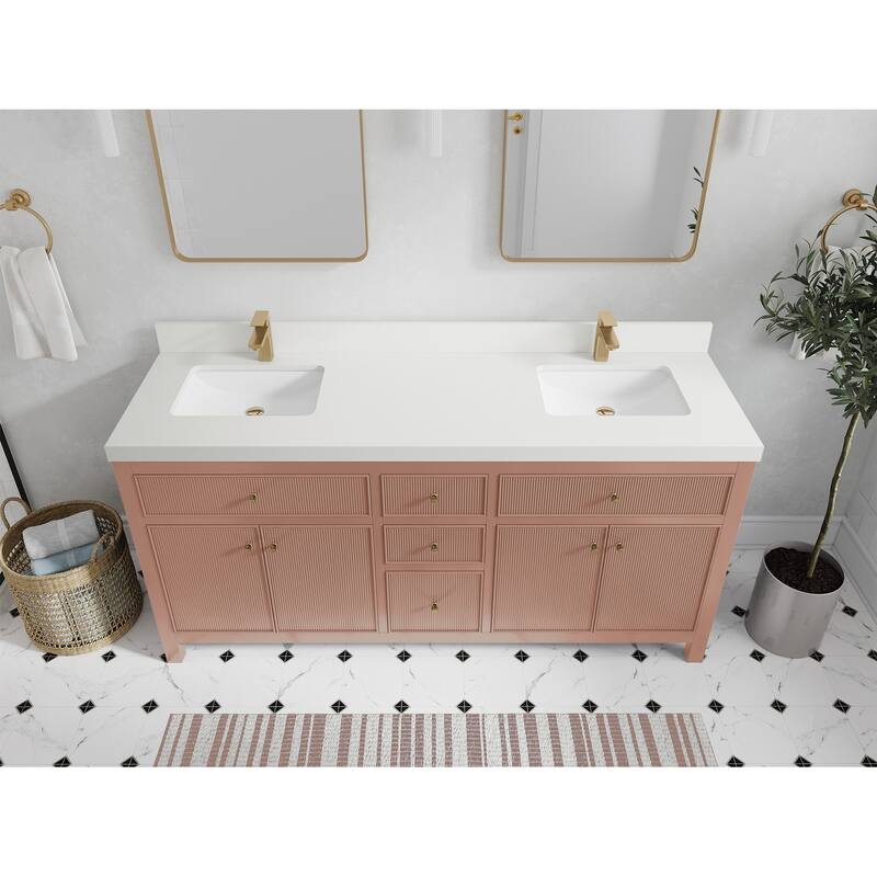 Willow Collections 72 in W x 22 in D Sonoma Free Standing Reeded Double Sink Bathroom Vanity with Countertop