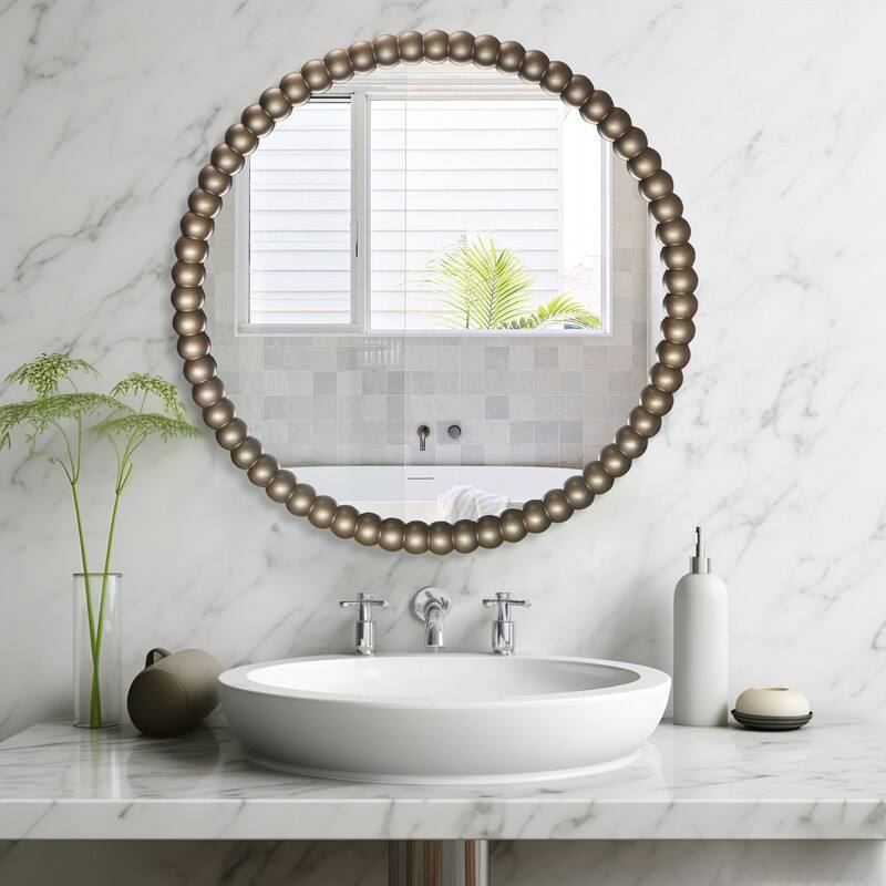 Antique Farmhouse Beaded Round Wall Mirror